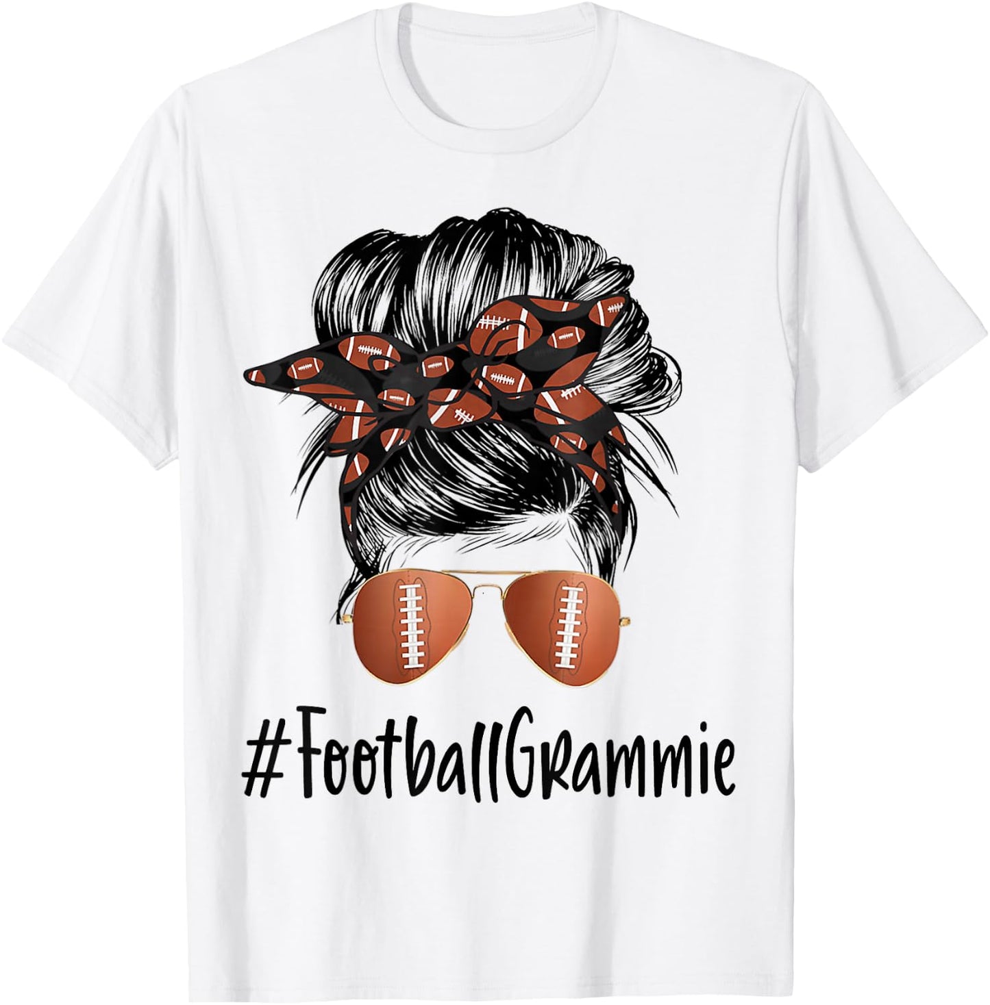 Football Grammie Life Messy Bun Football Player Mother's Day T-Shirt - T-Shirt | White