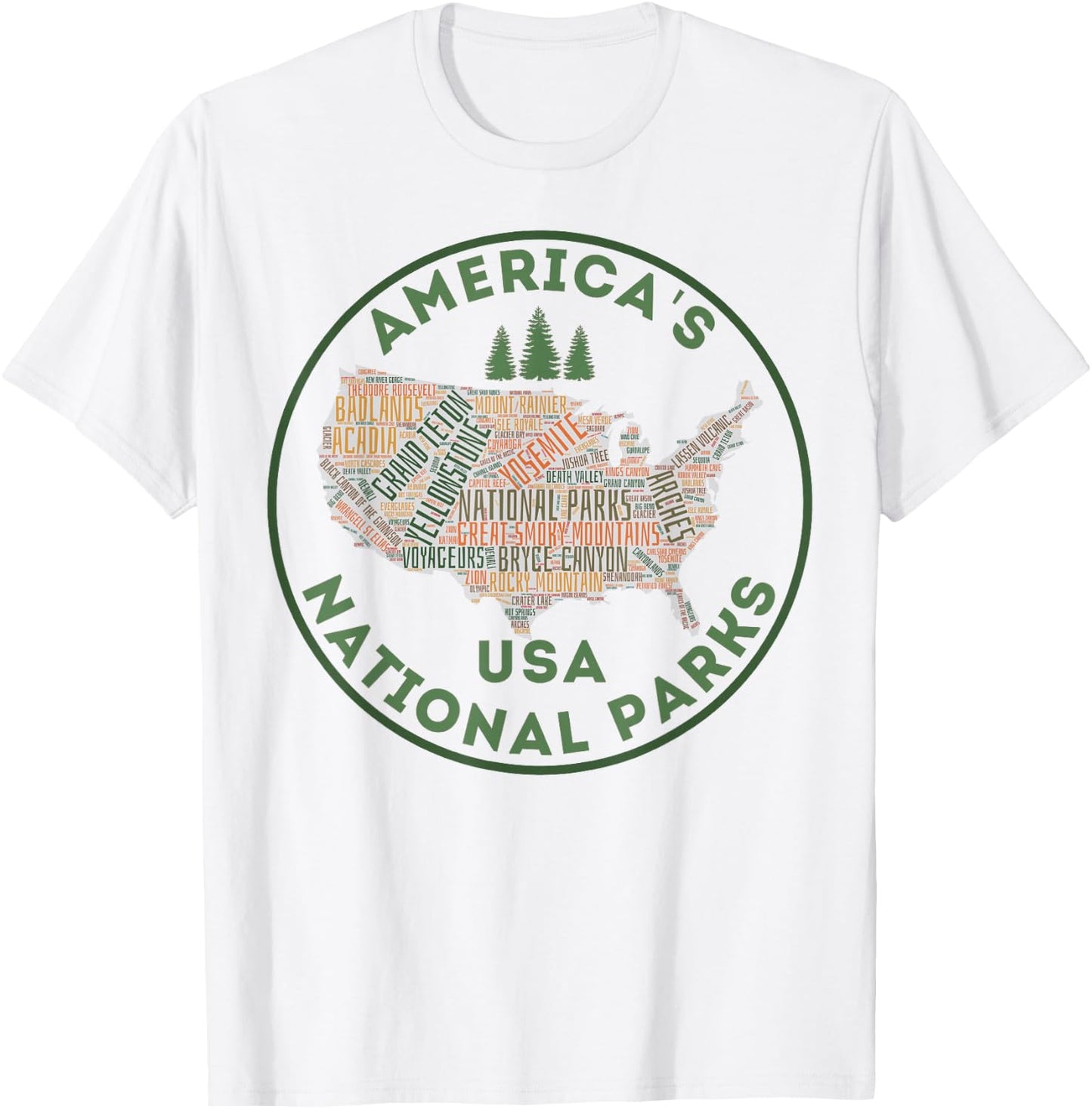 National Parks Map Hiking Travel Camping Outdoors Retro USA T-Shirt - T-Shirt | White
