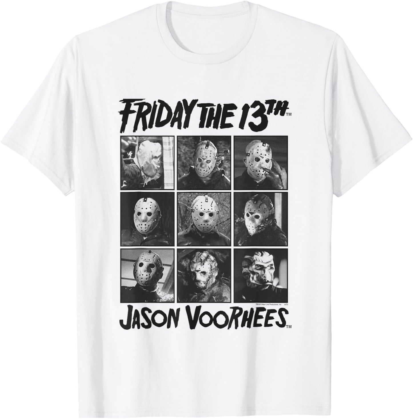 Friday The 13th Jason Black and White Grid Horror Movie T-Shirt - T-Shirt | White