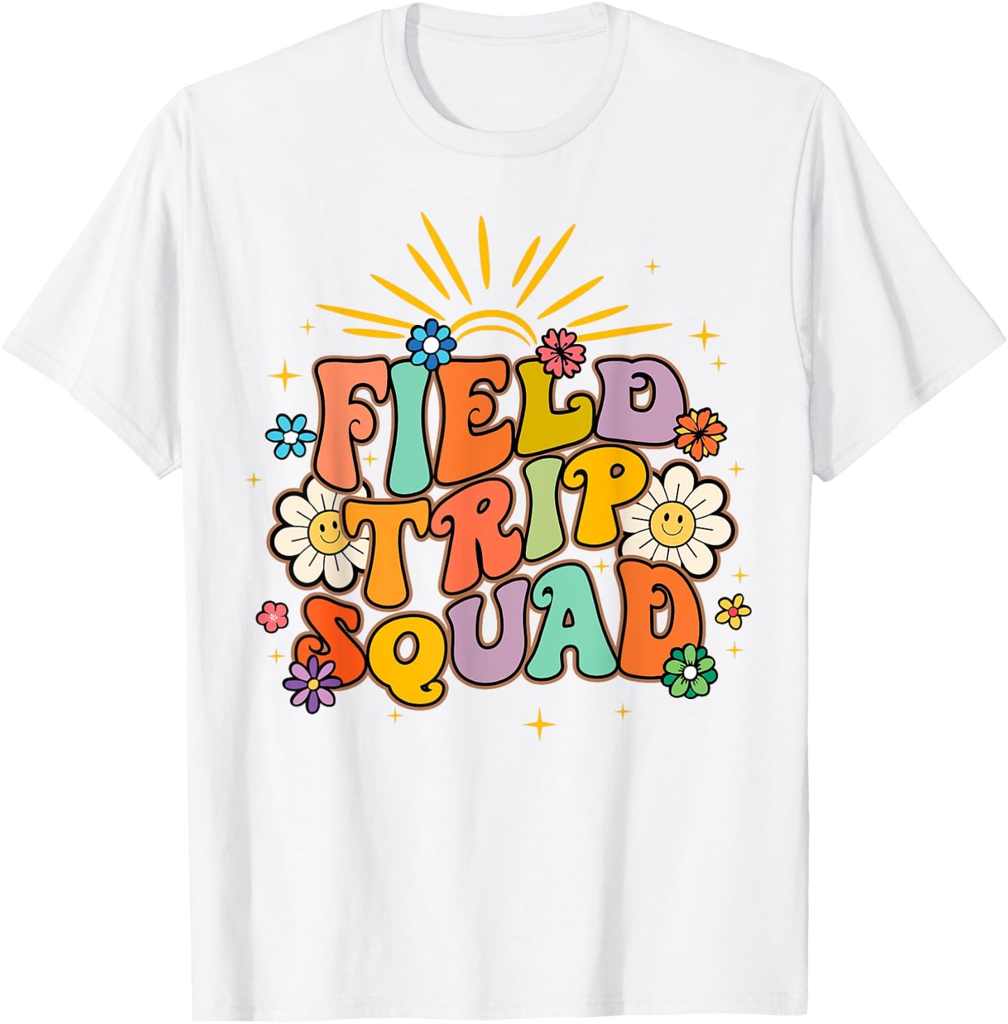 Hippie smile Face Field Trip Squad Groovy Field Day 2025 T-Shirt - T-Shirt | White
