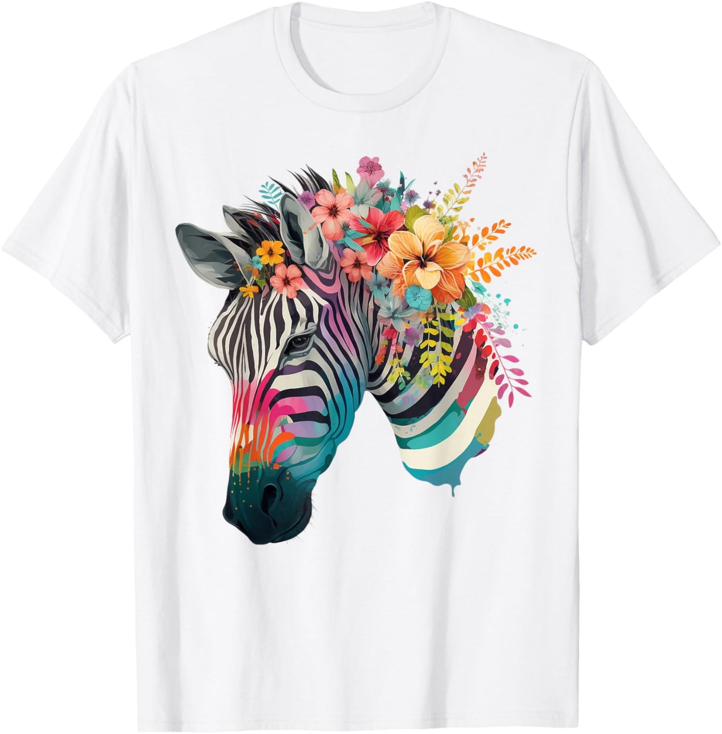 Cute Flower Zebra on summer Floral Zebra T-Shirt - T-Shirt | White