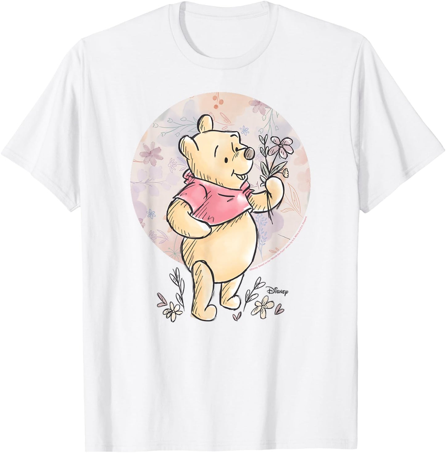 Winnie the Pooh - Floral Circle Pooh T-Shirt - T-Shirt | White