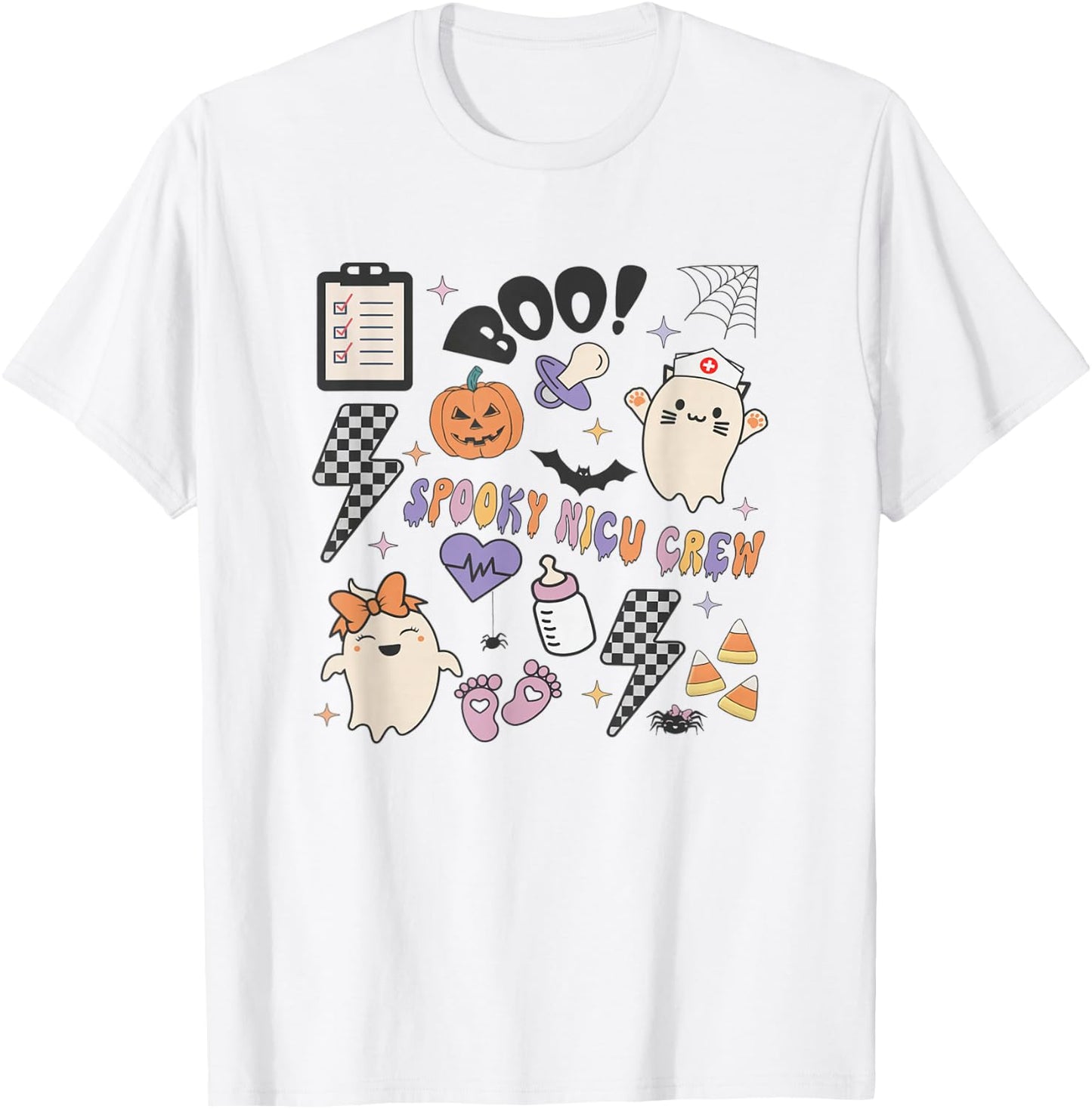 Retro Spooky NICU Nurse Halloween Cute Pumpkin Ghost Women T-Shirt - T-Shirt | White