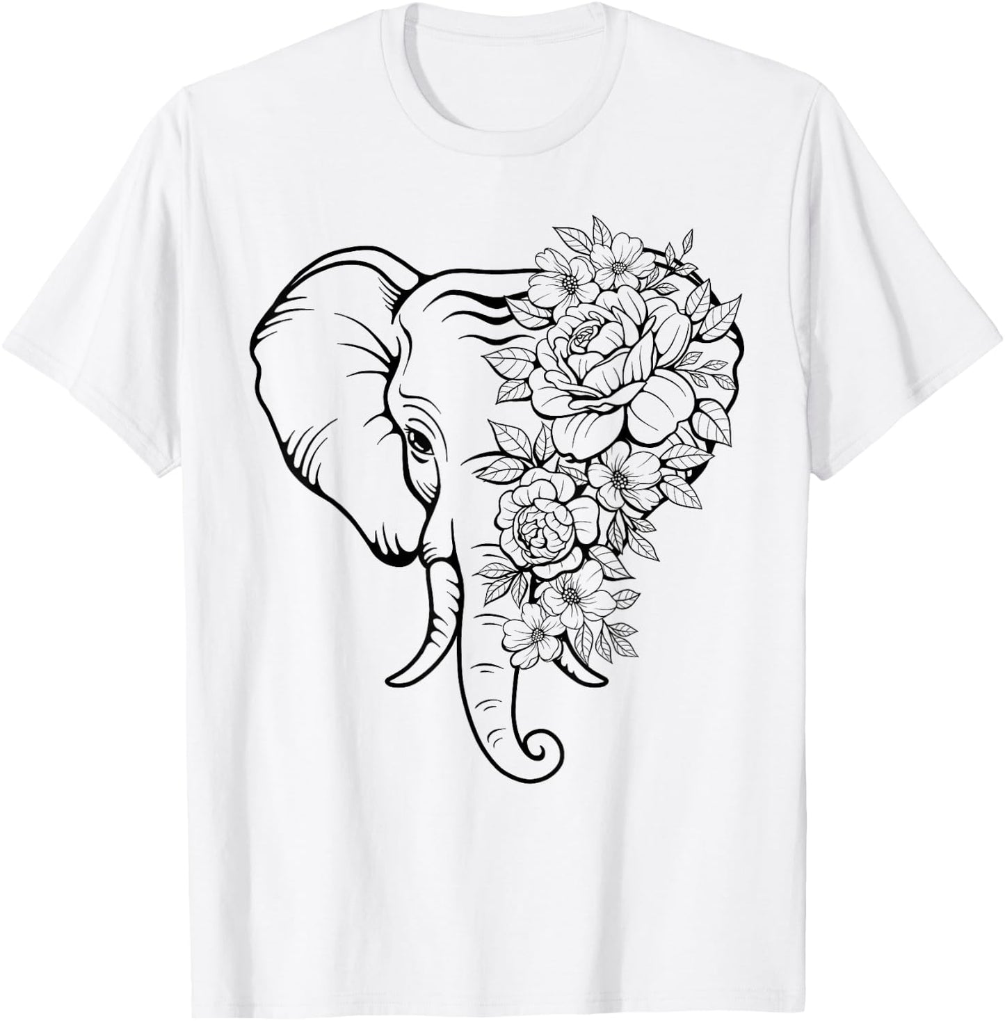 Elephant with Flowers Women Elephants Animal Lovers T-Shirt - T-Shirt | White