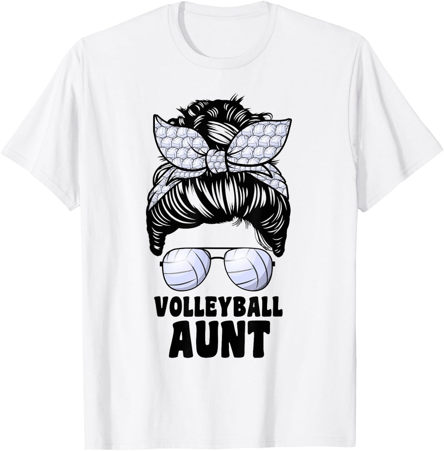 Proud Volleyball Aunt Messy Bun Volleyball Auntie T-Shirt - T-Shirt | White