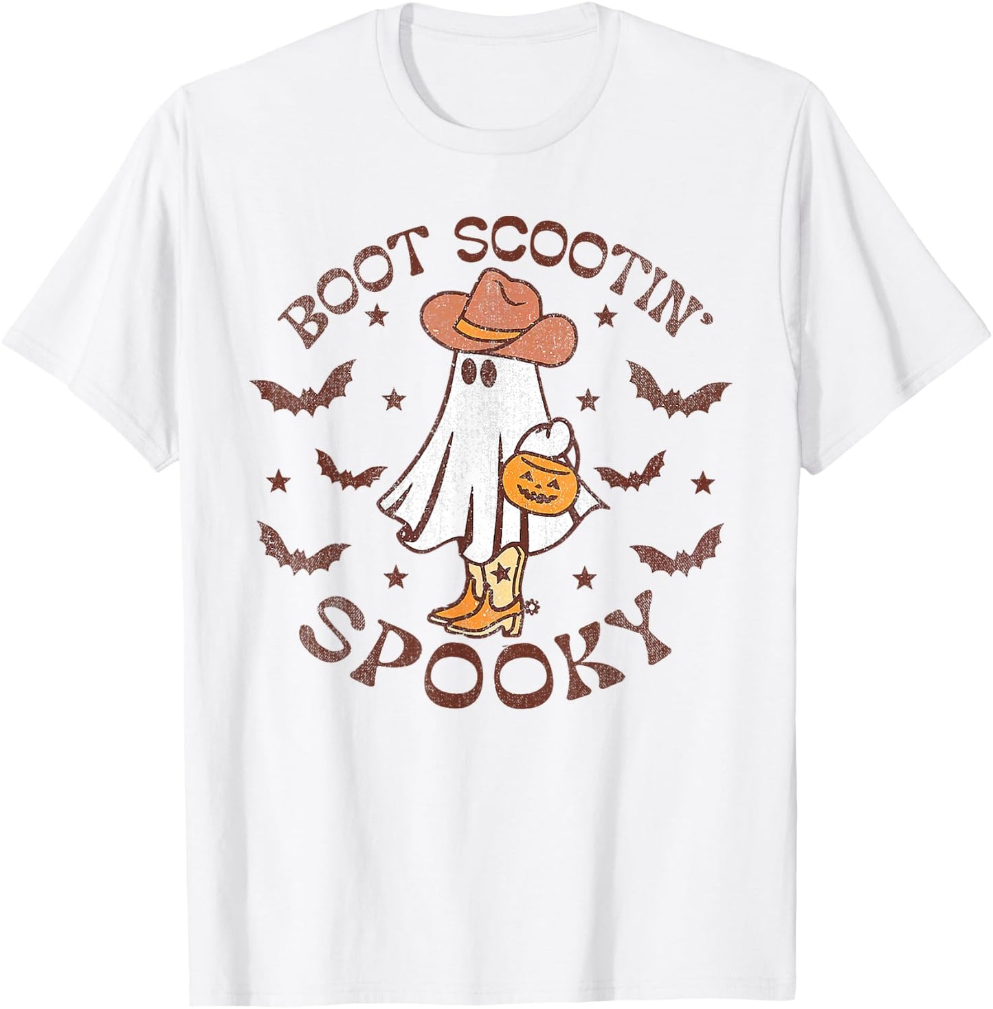 Boot Scootin Spooky Cute Ghost Western Halloween T-Shirt - T-Shirt | White