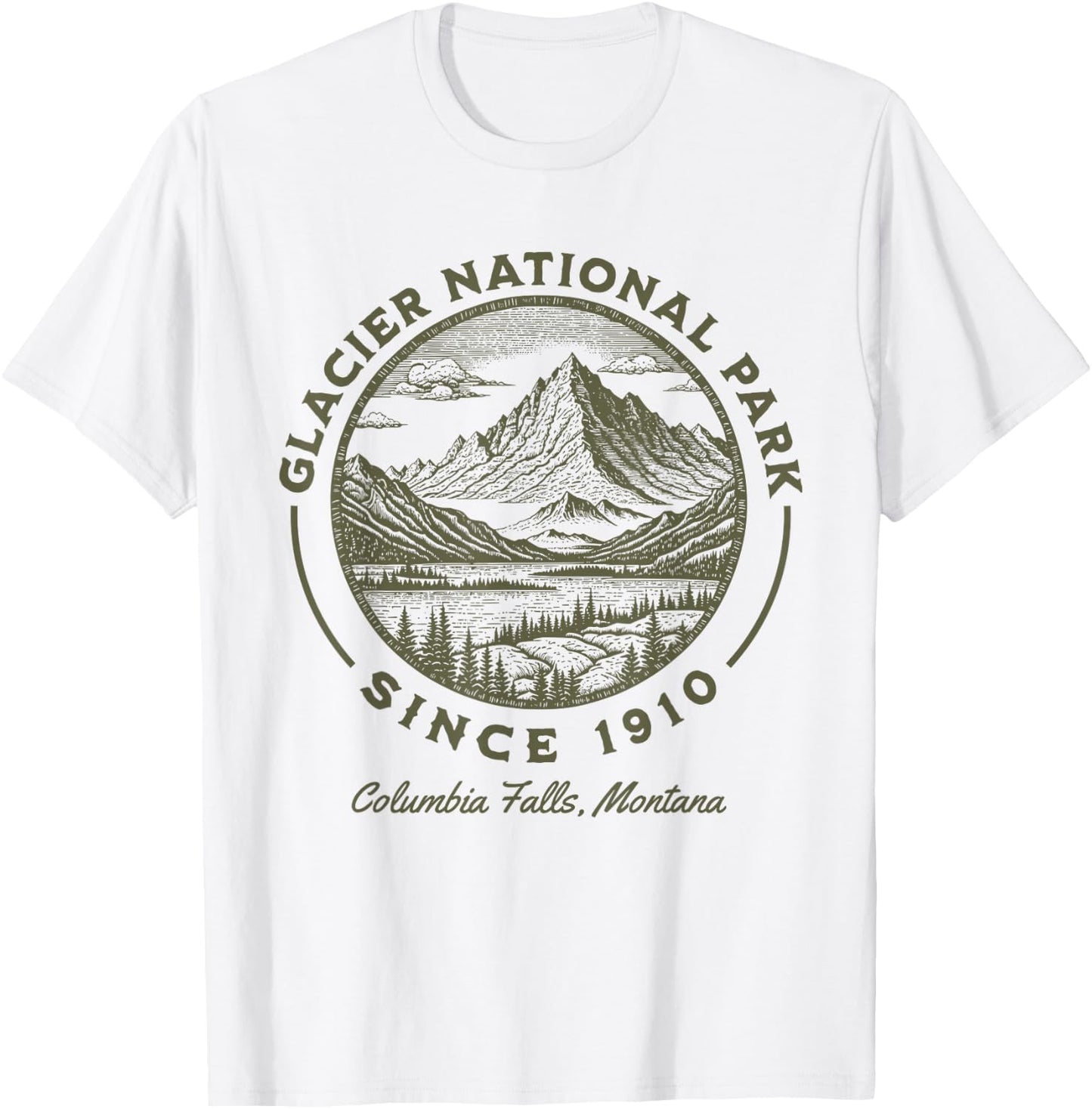 Glacier National Park Since 1910 Rustic Logo Columbia Falls T-Shirt - T-Shirt | White