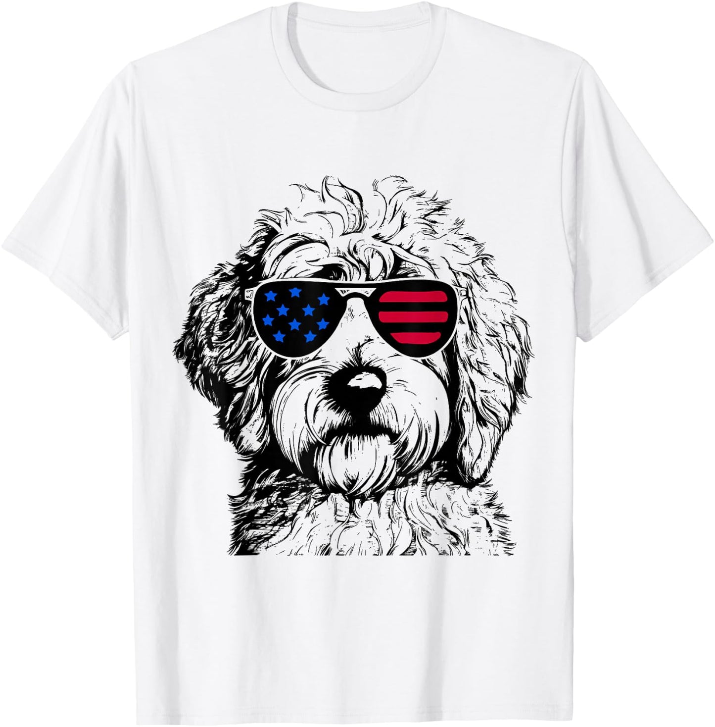Labradoodle Dog 4th July America USA Flag T-Shirt - T-Shirt | White