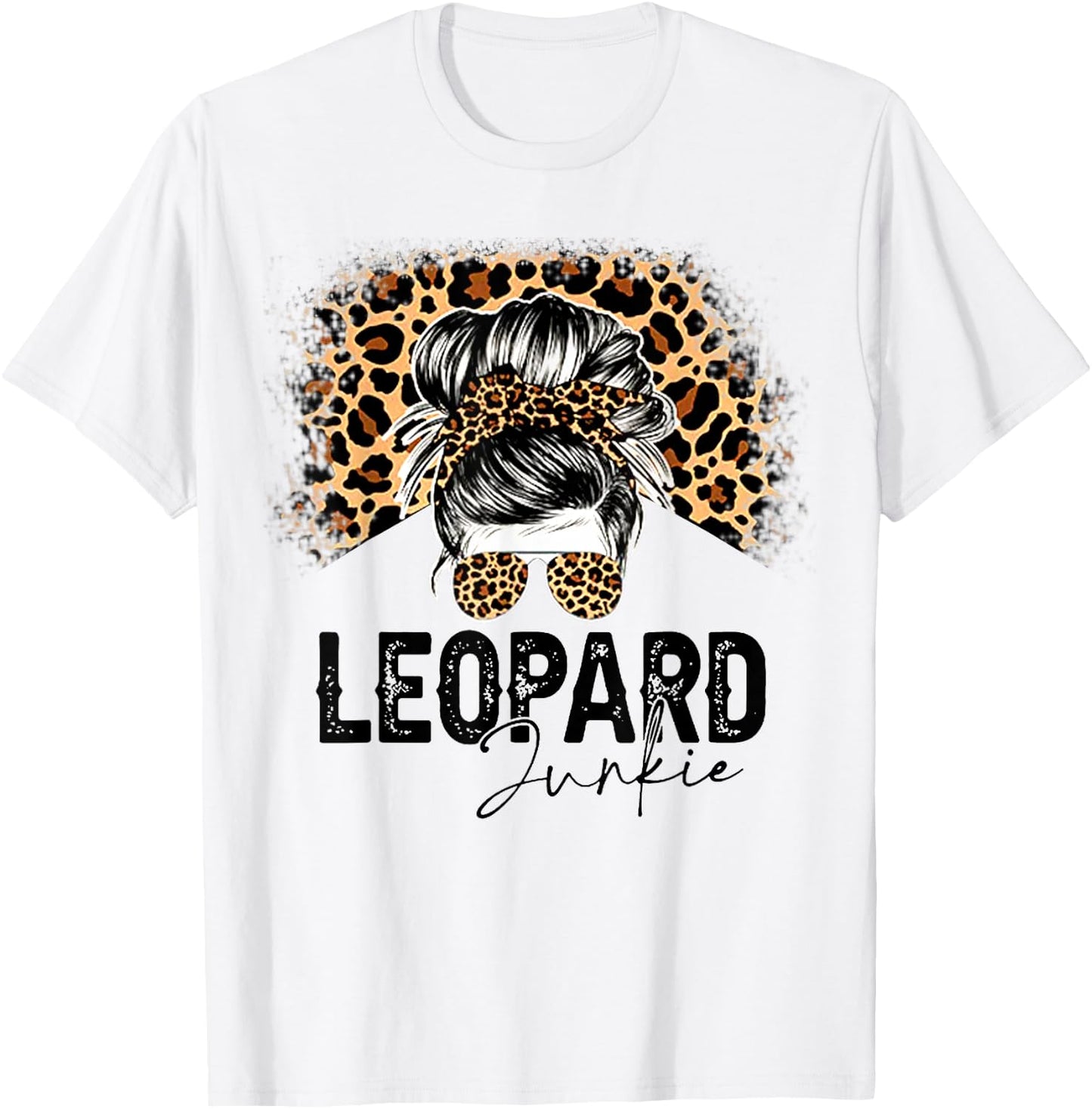 Messy Bun Leopard Junkie Sunglasses Hello Summer Mothers Day T-Shirt - T-Shirt | White