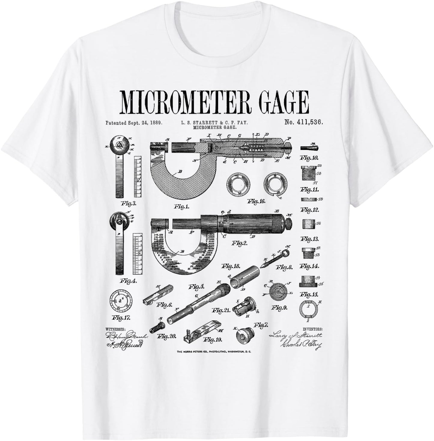 Micrometer Gage Mechanical Engineer Vintage Patent Print T-Shirt - T-Shirt | White