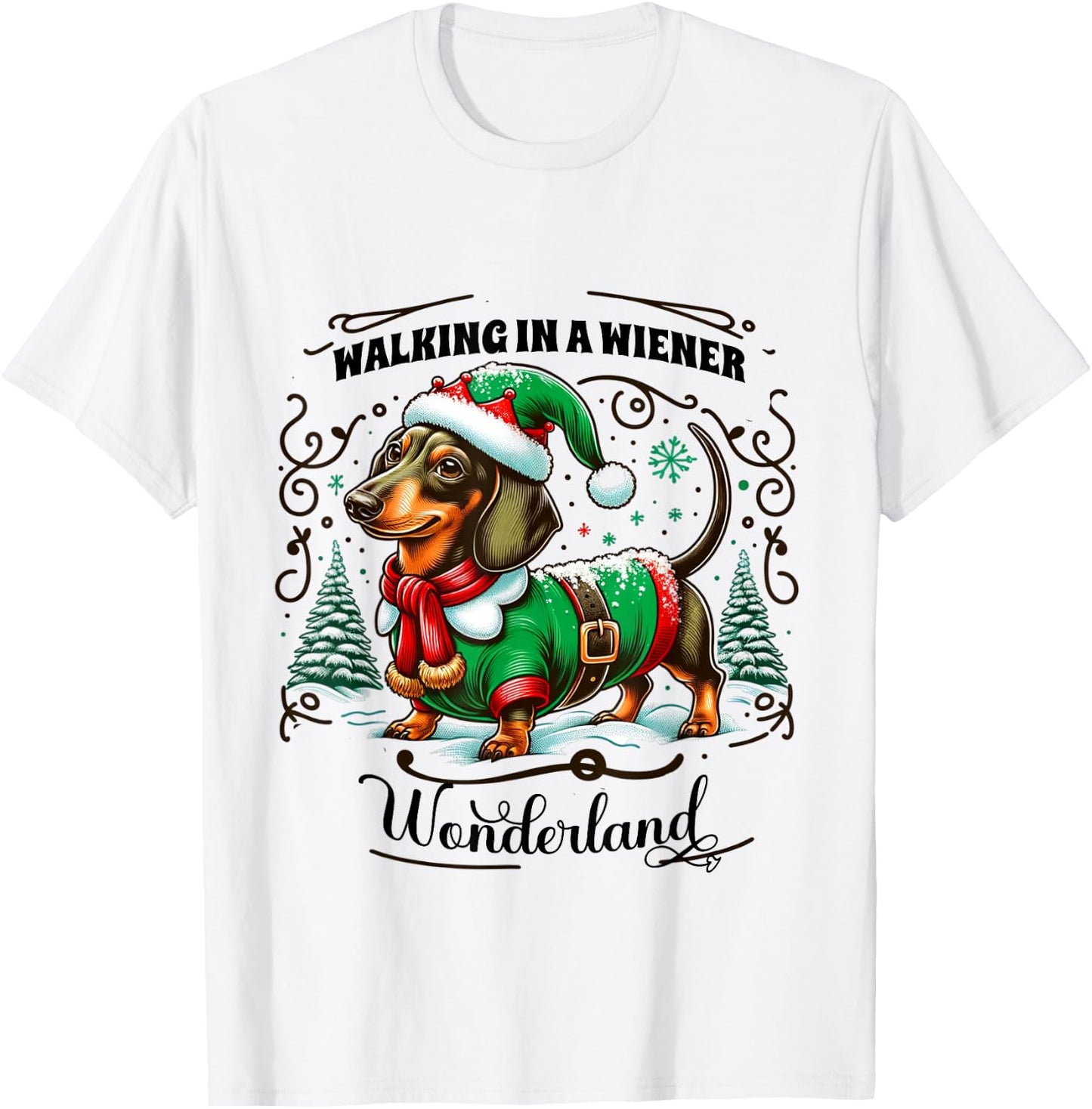 Dachshund Christmas Walking In A Wiener Wonderland Cute Dog Men Women Kids T-Shirt - T-Shirt | White