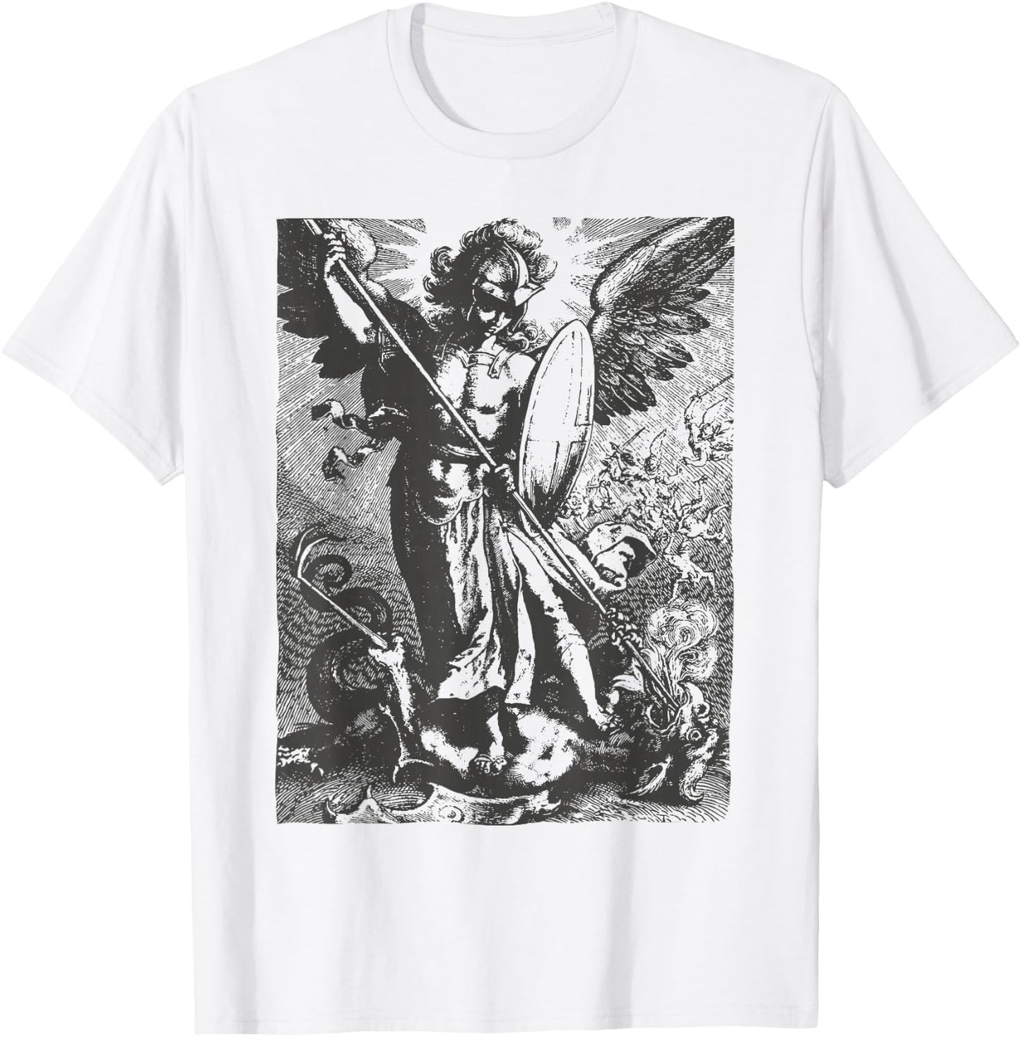 St Saint Michael the Archangel Catholic Angel Warrior T-Shirt - T-Shirt | White