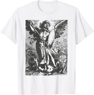 St Saint Michael the Archangel Catholic Angel Warrior T-Shirt - T-Shirt | White
