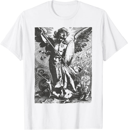 St Saint Michael the Archangel Catholic Angel Warrior T-Shirt - T-Shirt | White