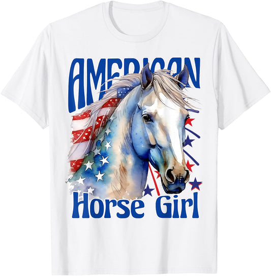 American Horse Girl Proud Patriotic Horse Girl T-Shirt - T-Shirt | White