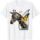 Giraffe Butterfly Art Animal T-Shirt - T-Shirt | White
