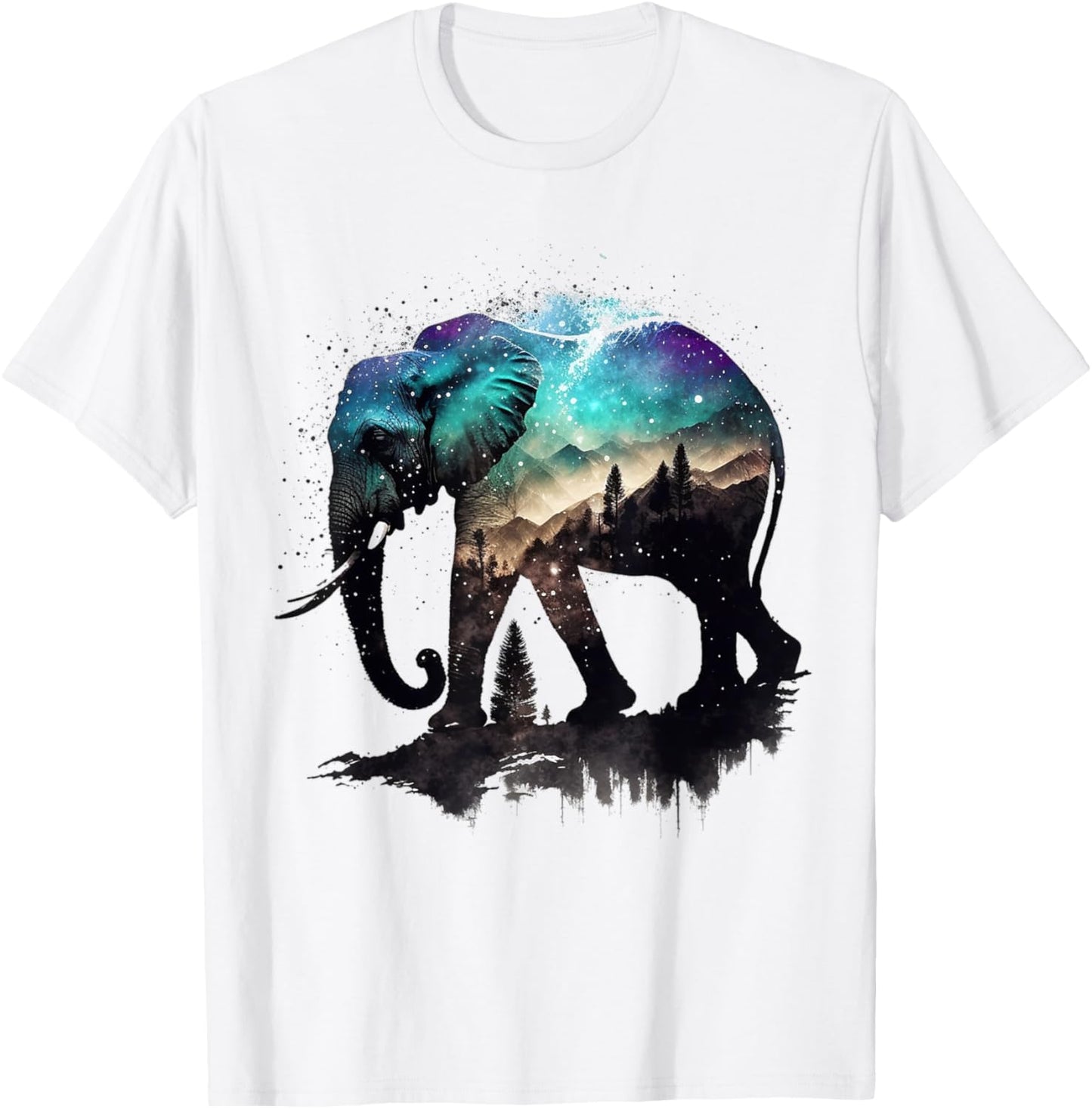 Elephant Art Mountains Astronomy Colourful Animal Elephant T-Shirt - T-Shirt | White