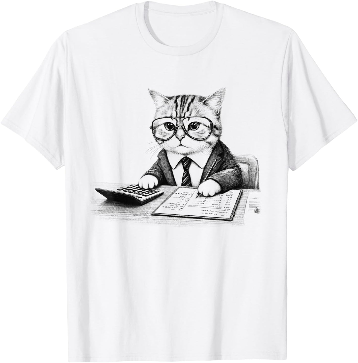 Vintage Retro Accountant Cat Kitten Lover T-Shirt - T-Shirt | White
