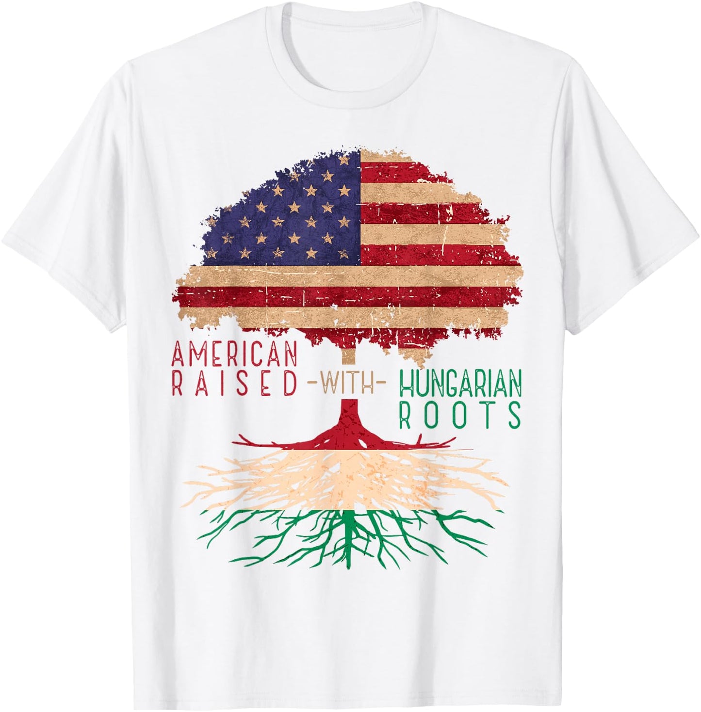 American Raised with Hungarian Roots America Hungary Flag T-Shirt - T-Shirt | White