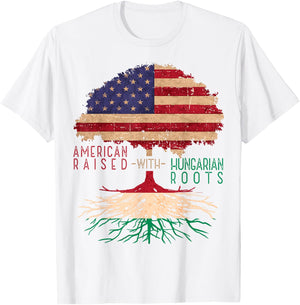 American Raised with Hungarian Roots America Hungary Flag T-Shirt - T-Shirt | White
