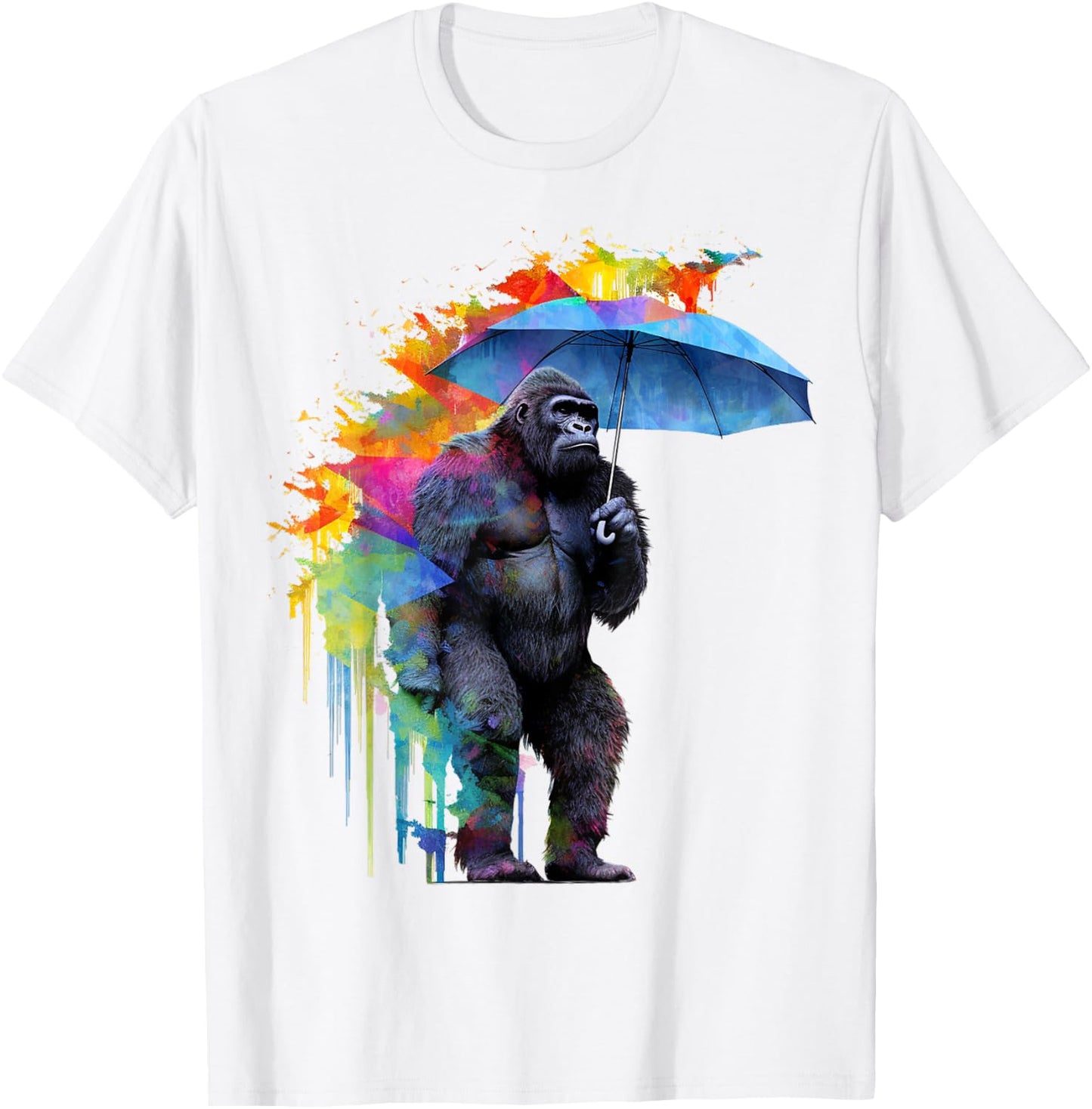 Gorilla Umbrella Artwork Colourful - Animal Monkey Zoo Gorilla T-Shirt - T-Shirt | White