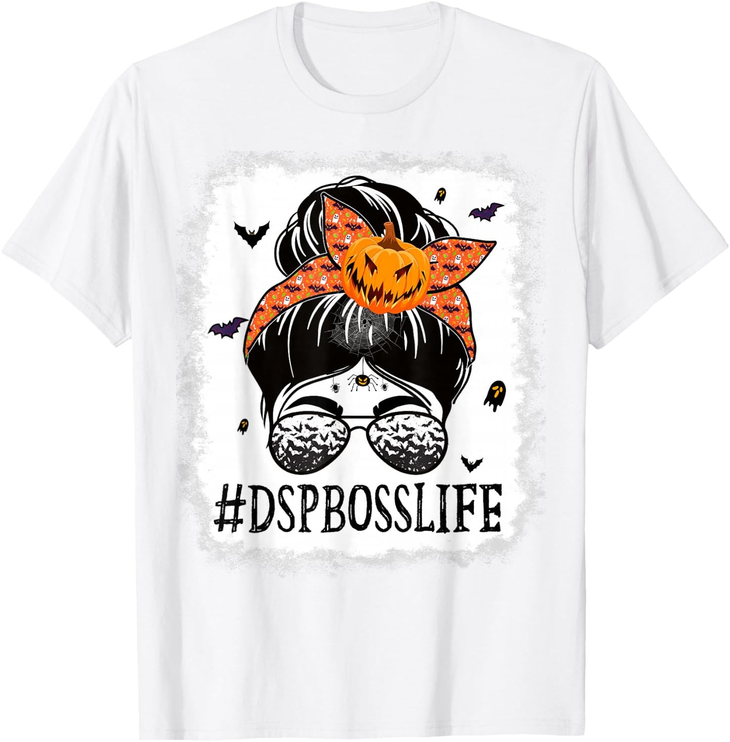 DSP Boss Messy Bun Spooky Pumpkin Orange Halloween Costume T-Shirt - T-Shirt | White