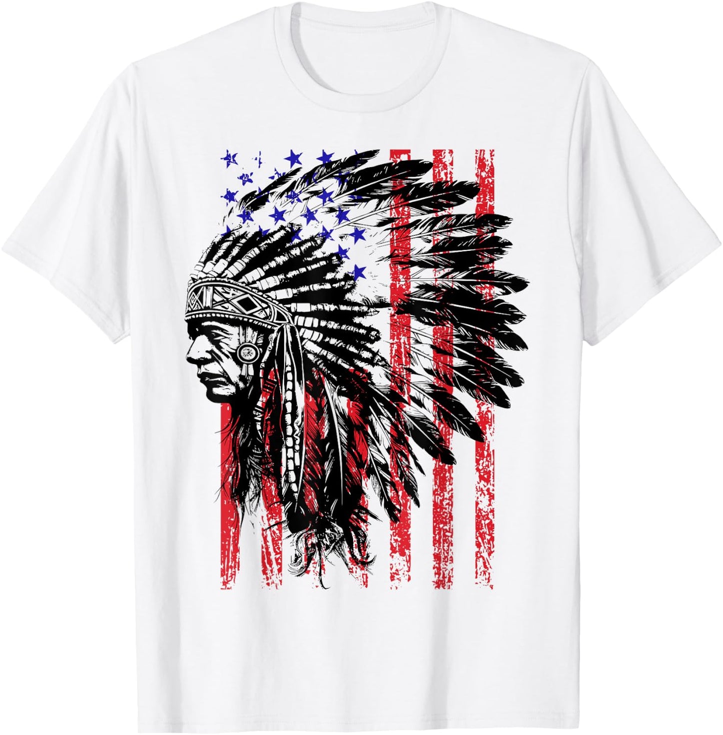 Native American Indian Headdress American Flag 4th of July T-Shirt - T-Shirt | White