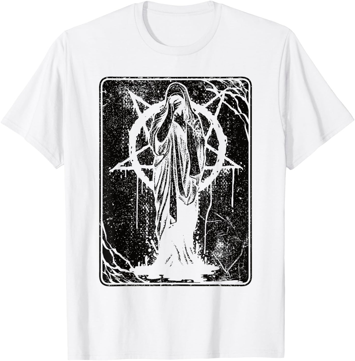 Black Satanic Occult Dark Art Evil 666 Pentagram Antichrist T-Shirt - T-Shirt | White