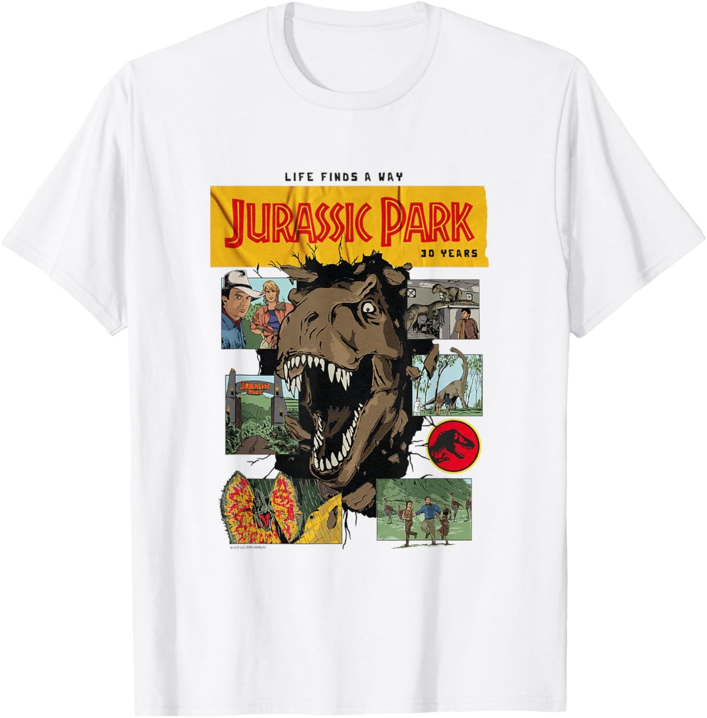 Jurassic Park 30th Anniversary Life Finds a Way T-Shirt - T-Shirt | White