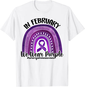 In February We wear purple Turner Syndrome Rainbow Ribbon T-Shirt - T-Shirt | White