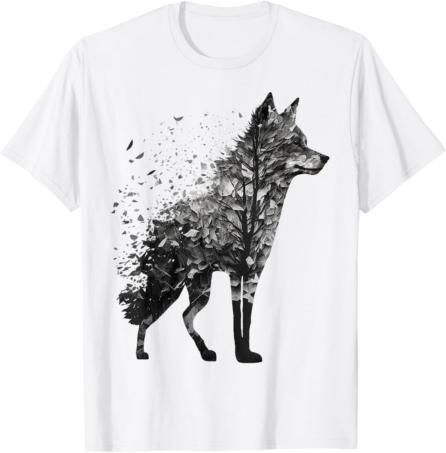Wolf Tree Decay Drawing Animal Print Art Wolf T-Shirt - T-Shirt | White