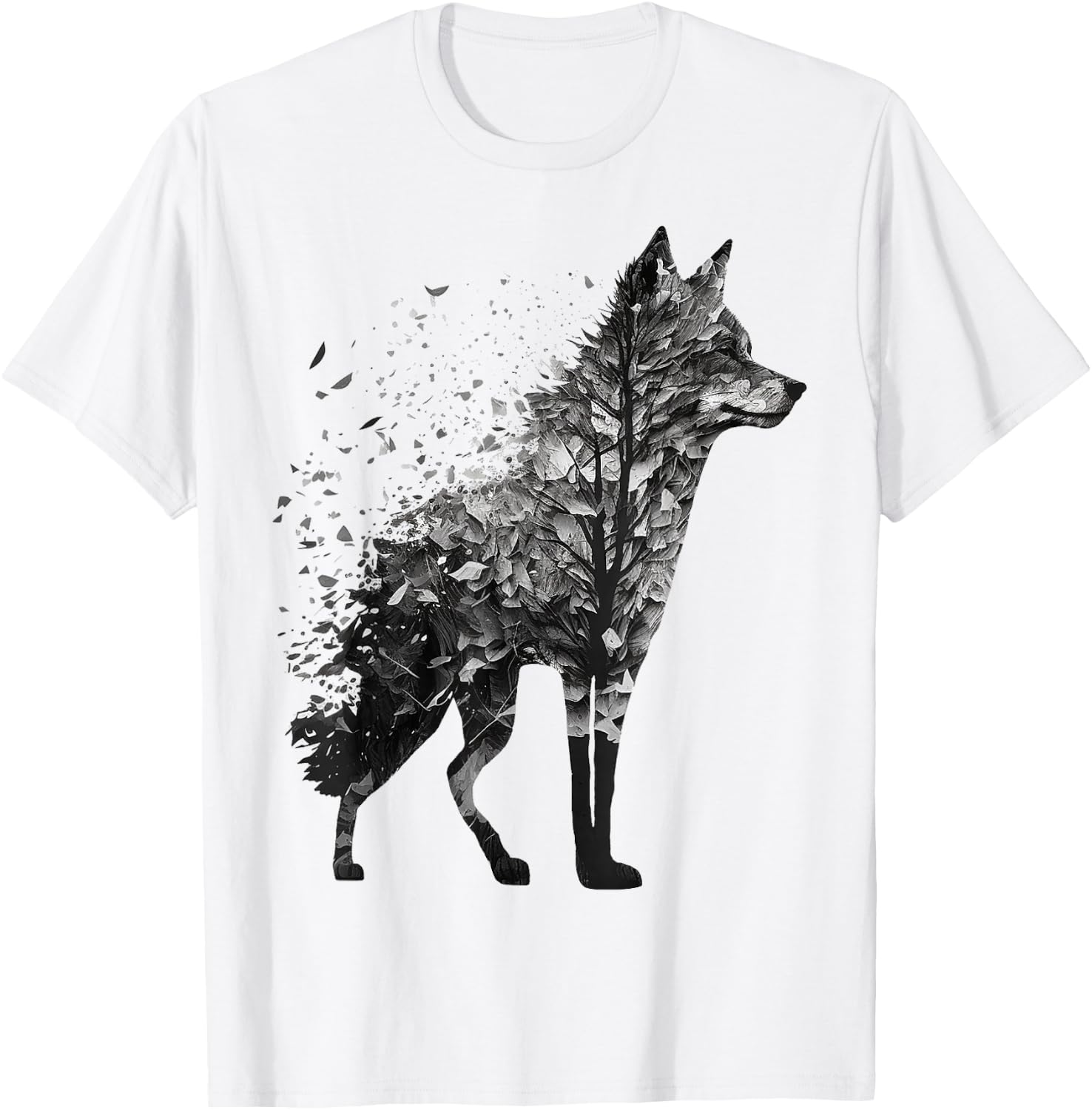 Wolf Tree Decay Drawing Animal Print Art Wolf T-Shirt - T-Shirt | White