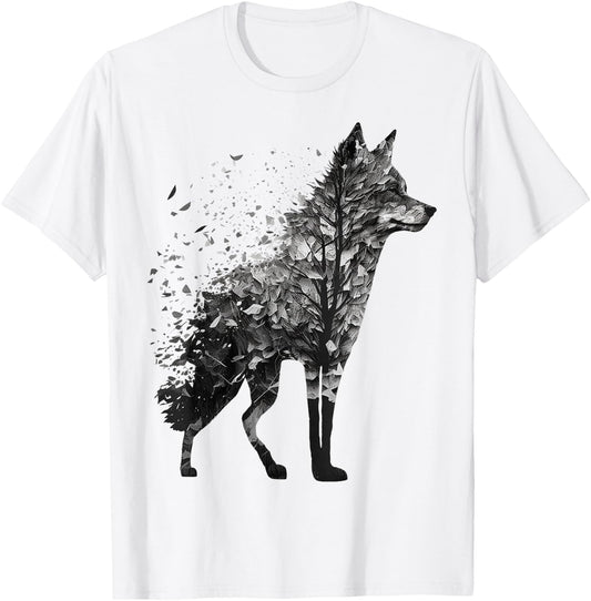 Wolf Tree Decay Drawing Animal Print Art Wolf T-Shirt - T-Shirt | White