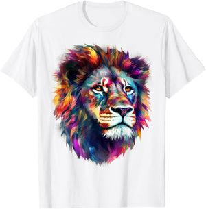 Lion Art - Colourful Animal Lion T-Shirt - T-Shirt | White
