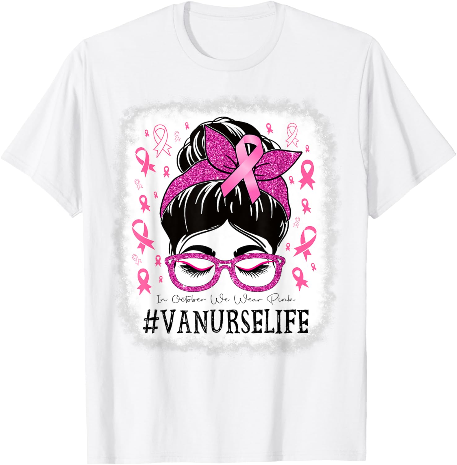 VA Nurse In October We Wear Pink Breast Cancer Awareness T-Shirt - T-Shirt | White