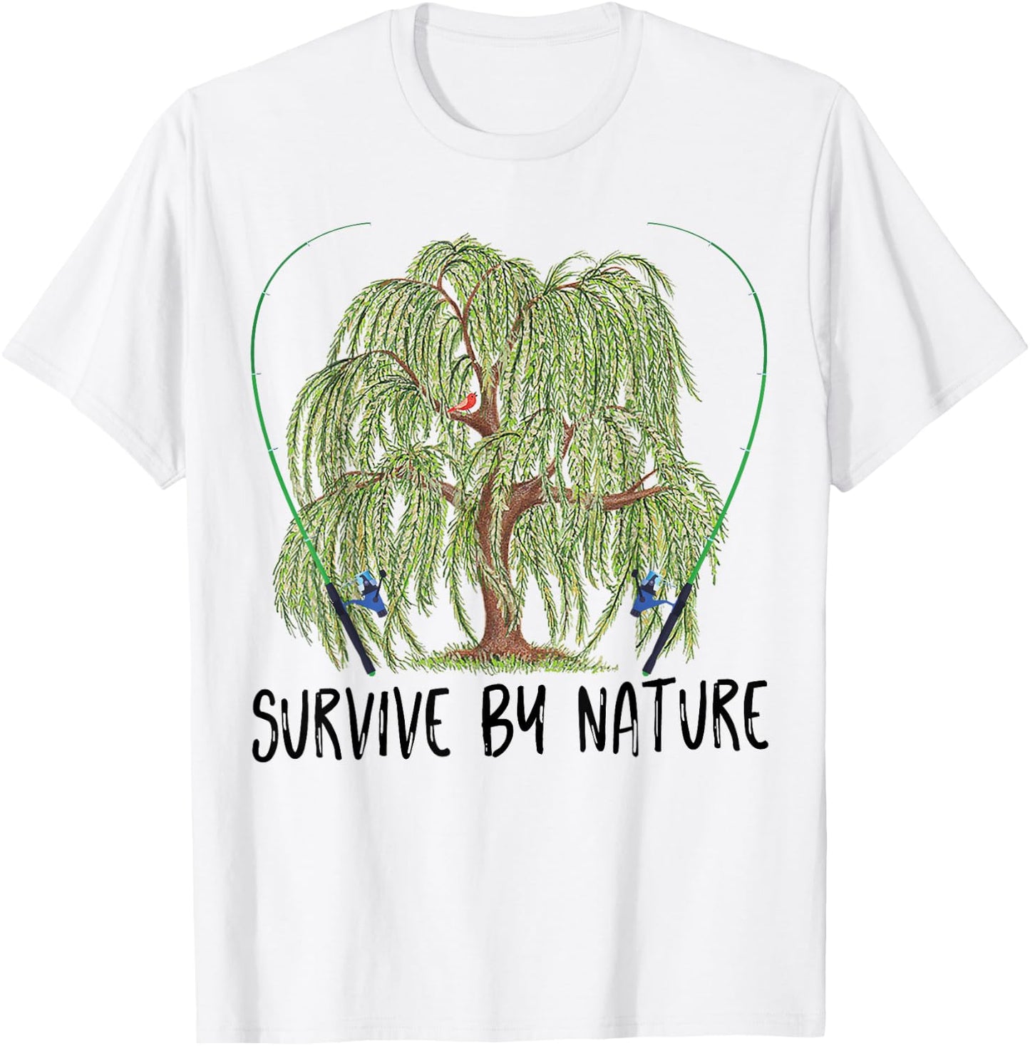 Survive By Nature weeping willow tree with fishing rod T-Shirt - T-Shirt | White