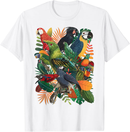 Macaw Parrot Tropical Collage T-Shirt - T-Shirt | White