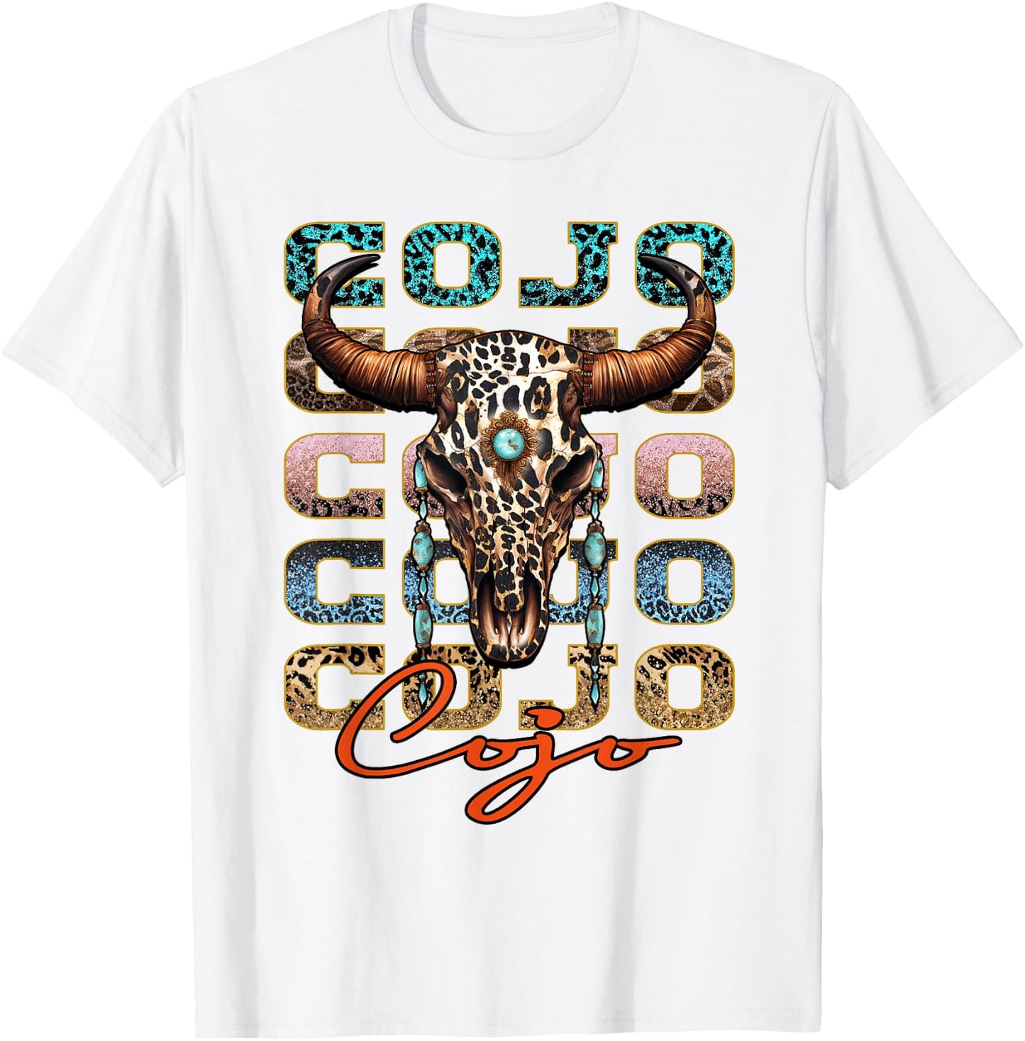 Vintage Rodeo Cojo Western Deserts Bull-Skull Cowhide Cojo T-Shirt - T-Shirt | White