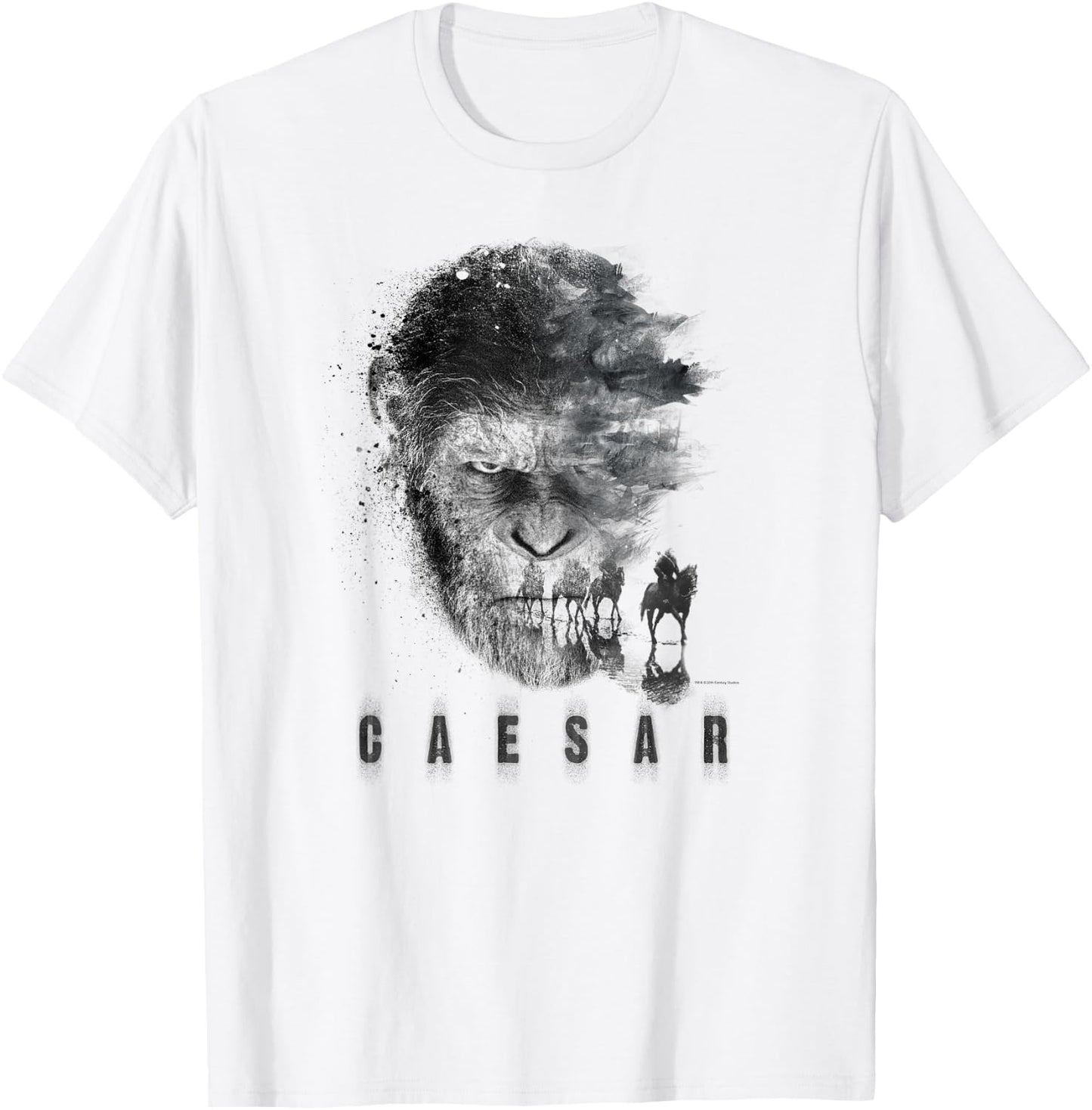 War for The Planet of The Apes Monochrome Caesar & Riders T-Shirt - T-Shirt | White