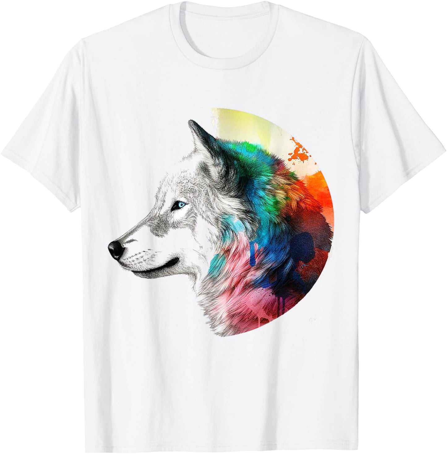 Wolf Colorful Artwork | Animal Motif Wolf T-Shirt - T-Shirt | White