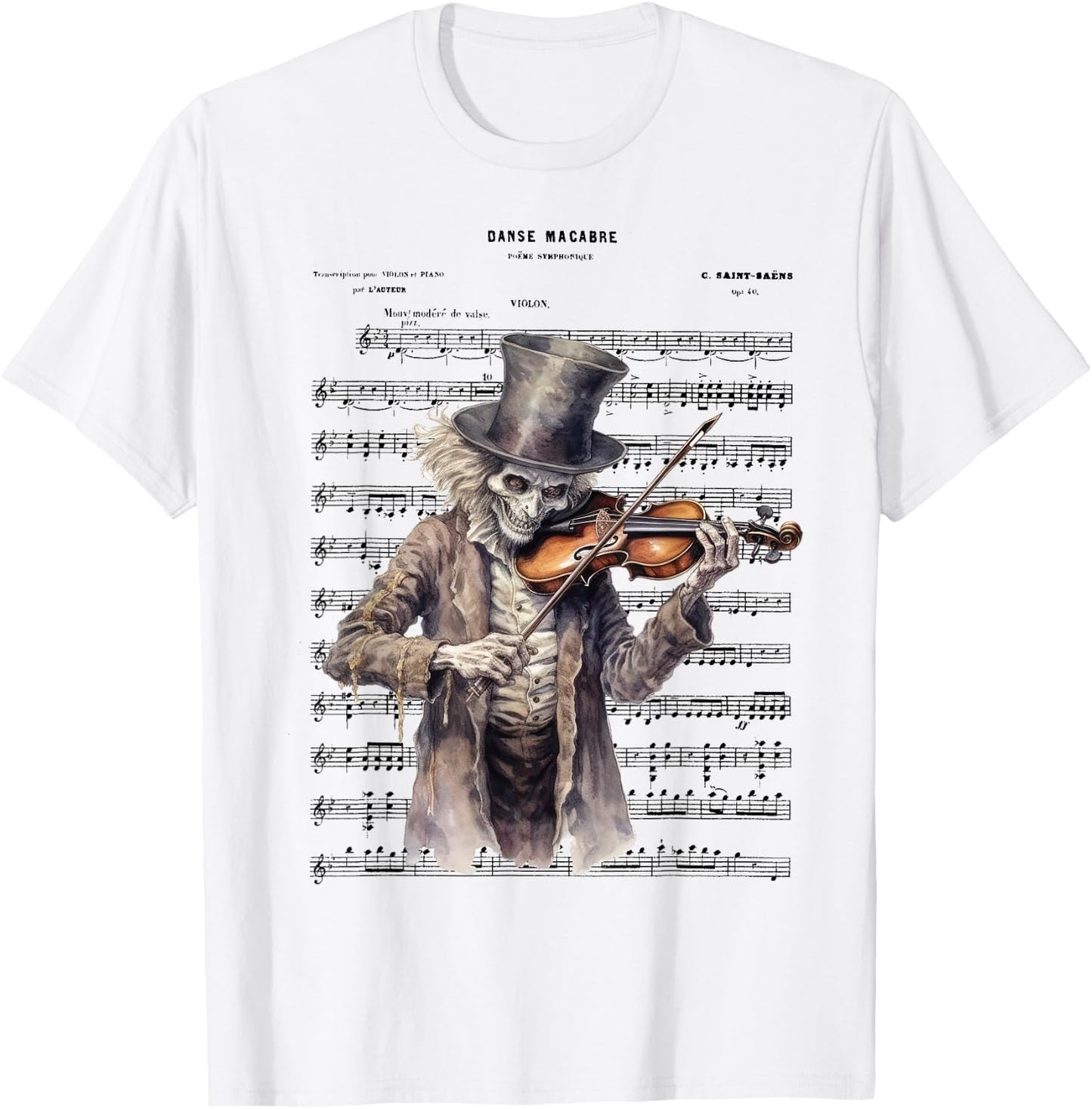 Danse Macabre Violin Halloween T-Shirt - T-Shirt | White