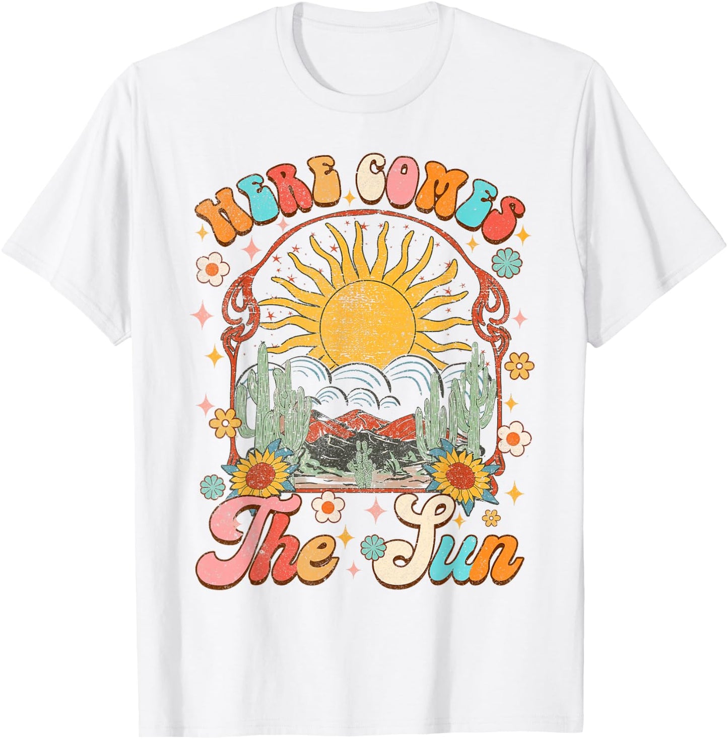 Here Comes The Sun Summer Vibes Summertime Vacation Groovy Women T-Shirt - T-Shirt | White