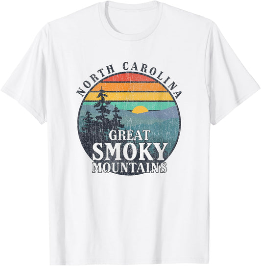 Great Smoky Mountains National Park Retro Sunset T-Shirt - T-Shirt | White