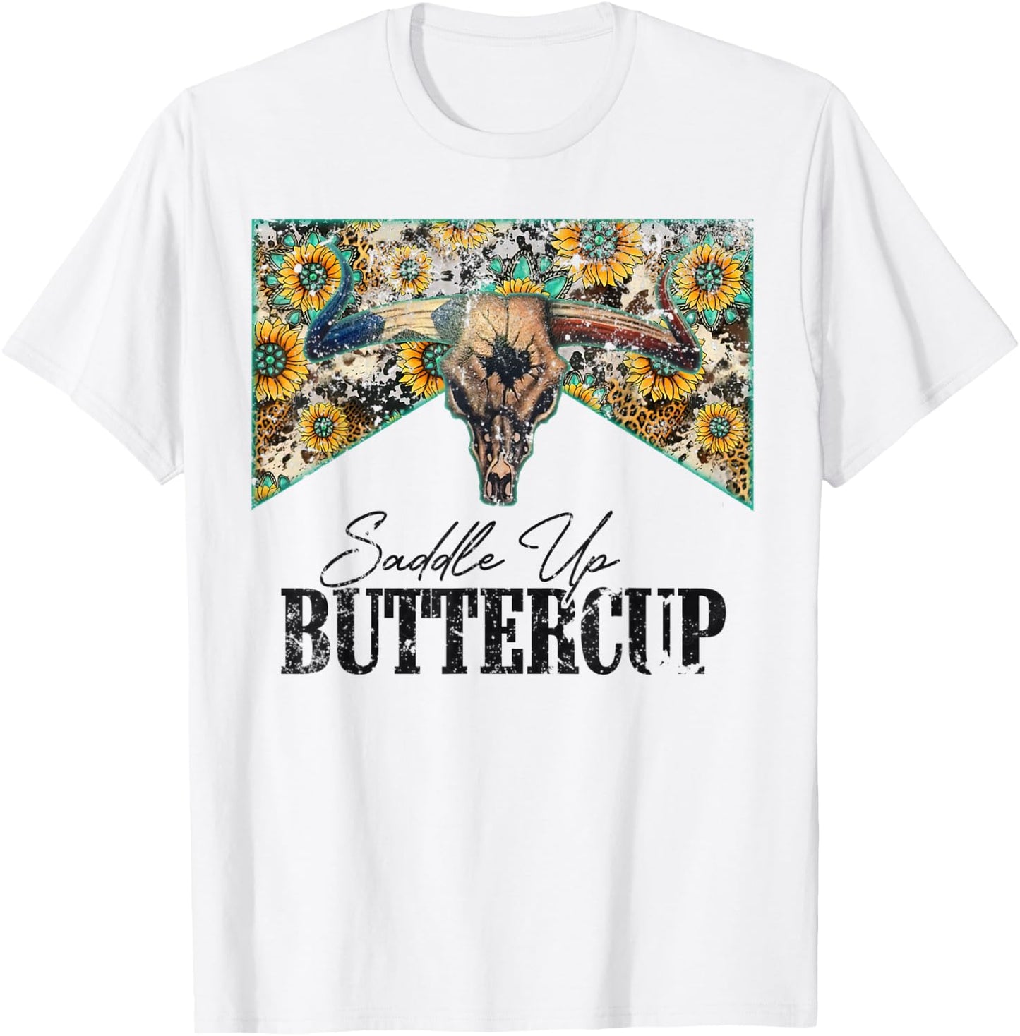 Saddle Up Buttercup Vintage Bull Skull Country Music T-Shirt - T-Shirt | White