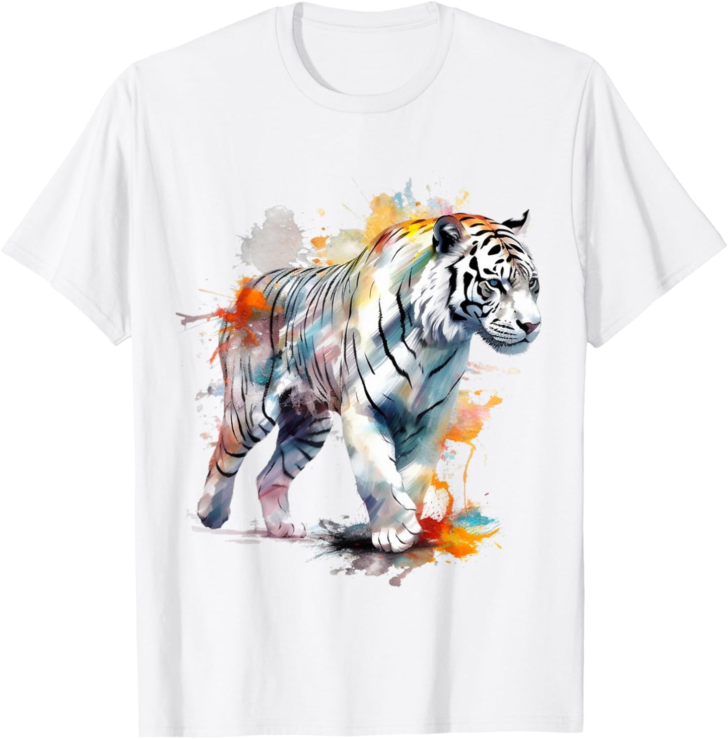 Tiger Colourful Artwork - Zoo Animal Tiger T-Shirt - T-Shirt | White