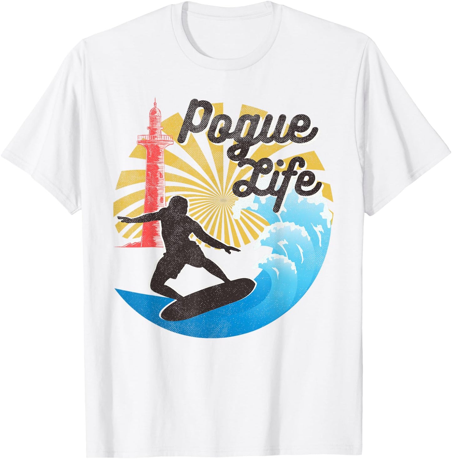 Surfing Life Pogue Beach Van Light Houses Retro Distressed T-Shirt - T-Shirt | White