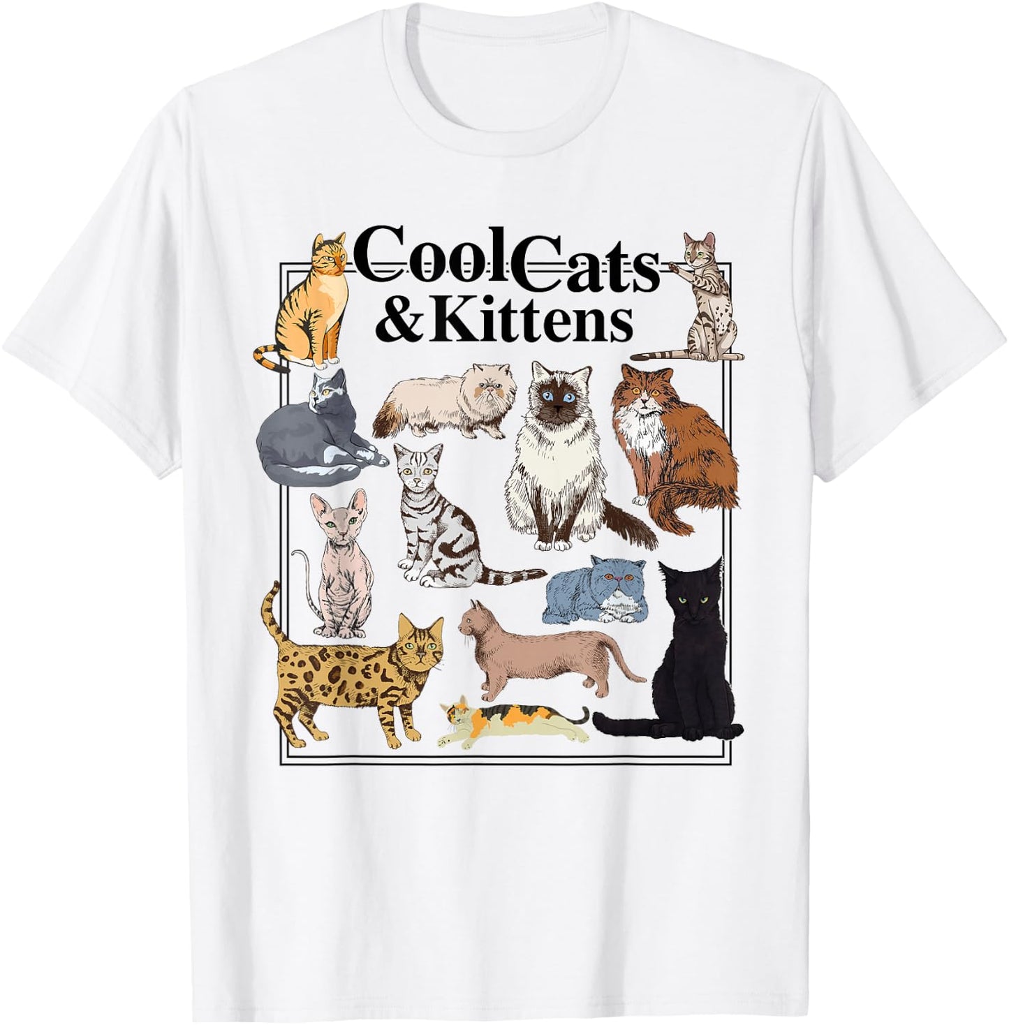Cools Cat and Kitten Cat Types Funny T-Shirt - T-Shirt | White