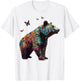 Bear Butterfly Artwork |Colorful Animal Motif Bear T-Shirt - T-Shirt | White