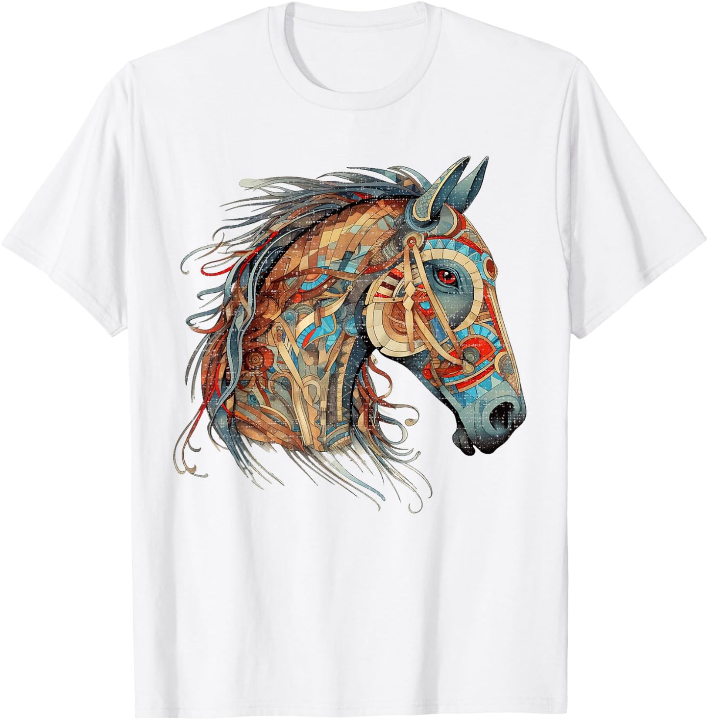 Horse Tribal Abstract Art Native American Geometric Horses T-Shirt - T-Shirt | White