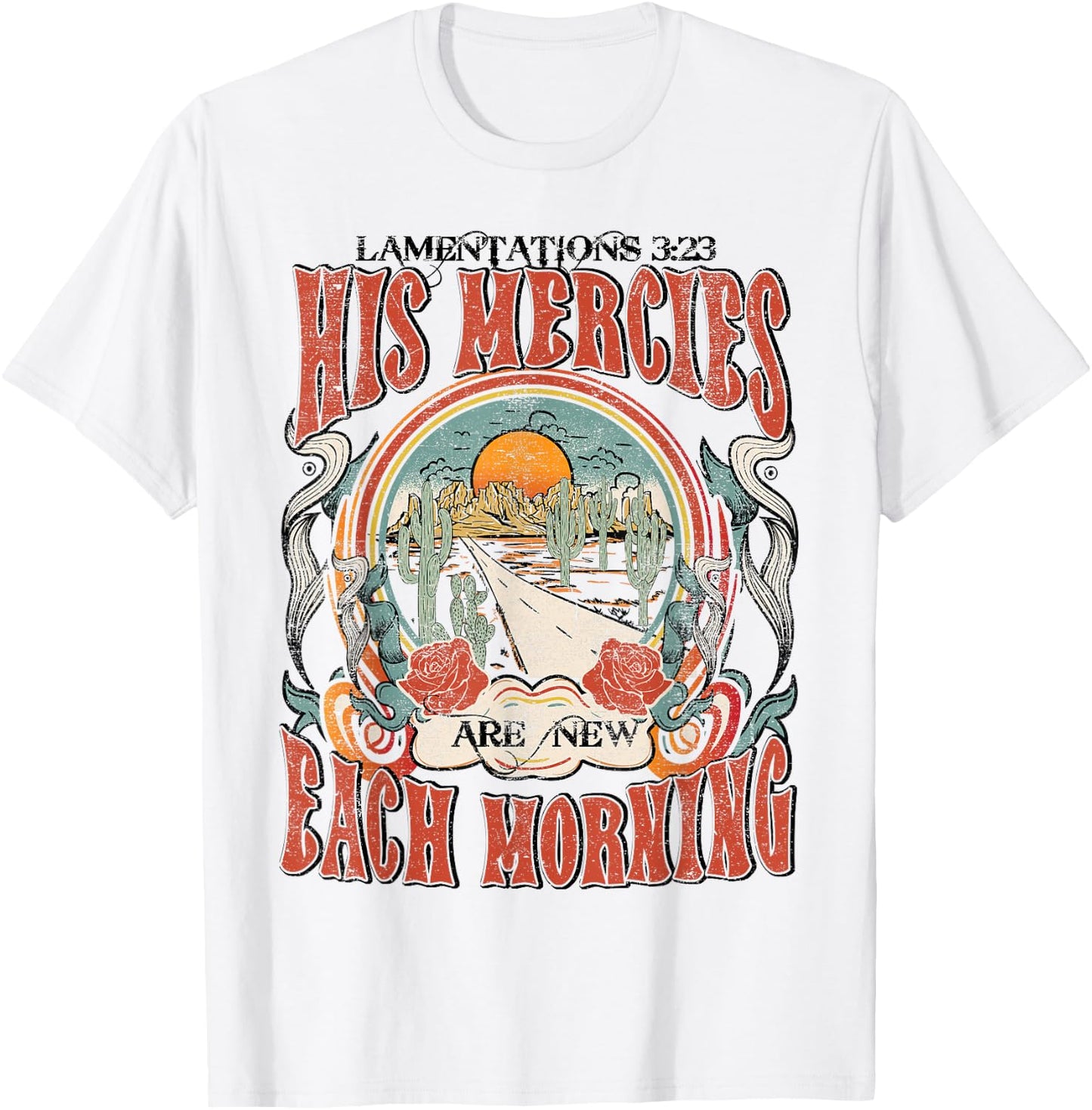 His Mercies Are New Each Morning, Lamentation 3:23 Christian T-Shirt - T-Shirt | White